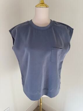 FLX Womens Dusty Blue Cap SleeveSweatshirt Pocket Muscle Tee Top Size M